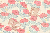 Pink Flower Angel Teddy Bear Patterned 40s Fabric made in Korea by the Yard 36" x 58" or 90 x 145cm