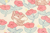 Pink Flower Angel Teddy Bear Patterned 40s Fabric made in Korea by the Yard 36" x 58" or 90 x 145cm