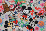 ディズニーミッキーマウスのかわいい手描き風オックスフォード生地、韓国で半ヤード単位でプリント