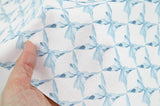 Blue Butterfly Ribbon patterned Fabric, Flowers Fabric made in Korea by the Half Yard