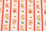 赤いストライプのテディベア柄の 40 年代生地、韓国製、ヤード単位 36" x 58" または 90 x 145cm