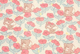 Pink Flower Angel Teddy Bear Patterned 40s Fabric made in Korea by the Yard 36" x 58" or 90 x 145cm