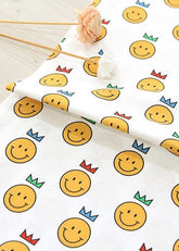 可愛的快樂微笑皇冠表情圖案面料韓國製造,半碼