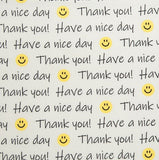 可愛的快樂微笑日表情符號刻字圖案面料韓國製造,半碼