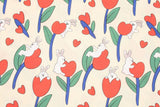 Heart Shaped Tulip with Rabbit Patterned 40s Fabric made in Korea by the Yard 36" x 58" or 90 x 145cm