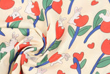 Heart Shaped Tulip with Rabbit Patterned 40s Fabric made in Korea by the Yard 36" x 58" or 90 x 145cm