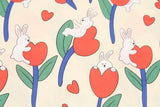 Heart Shaped Tulip with Rabbit Patterned 40s Fabric made in Korea by the Yard 36" x 58" or 90 x 145cm