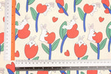 Heart Shaped Tulip with Rabbit Patterned 40s Fabric made in Korea by the Yard 36" x 58" or 90 x 145cm