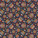 韓国の伝統的なアジアのゴブリン鬼の花トッケビ柄のコットン生地、韓国製、半ヤード単位