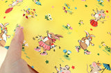 可愛動物馬戲團表演兔子老鼠小雞圖案布料韓國半碼數位紡織印花製造