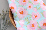 Peony Flower Viscose Rayon Fabric printed in Korea 36" x 62" 90cm x 160cm by the Yard