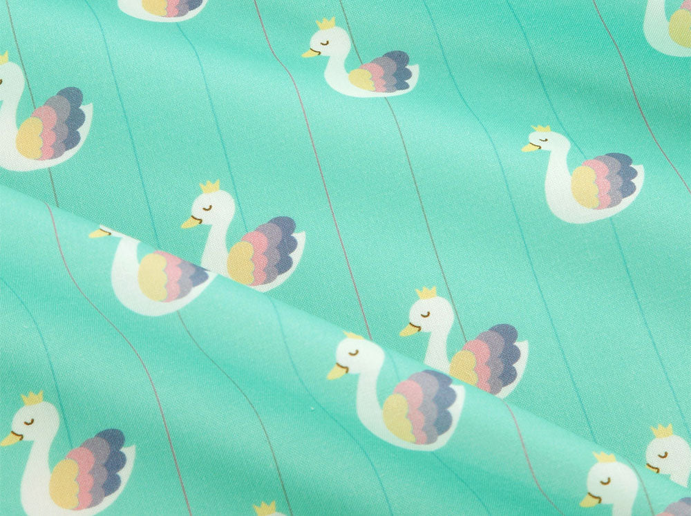 Princess Swan & Stripe Patterned Fabric made in Korea by the Half Yard