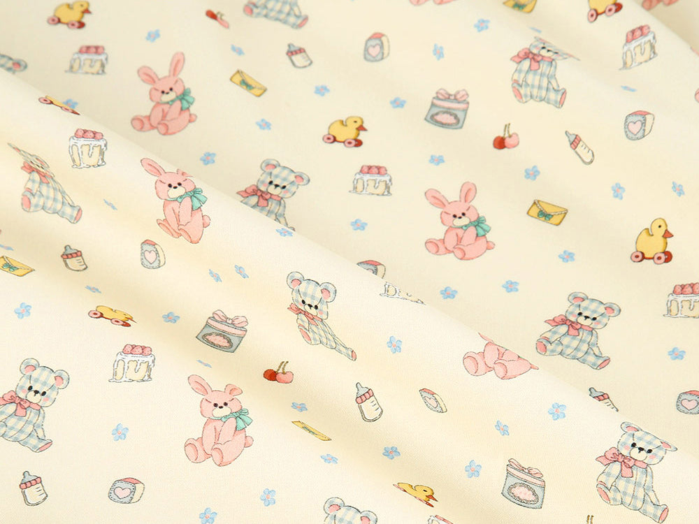 Toy Mini Sweetie Teddy Bunny Duck Patterned Fabric made in Korea by the Half Yard