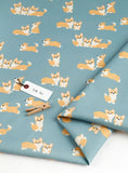 Dog Puppy Welsh Corgi Family Patterned Fabric made in Korea by the Half Yard