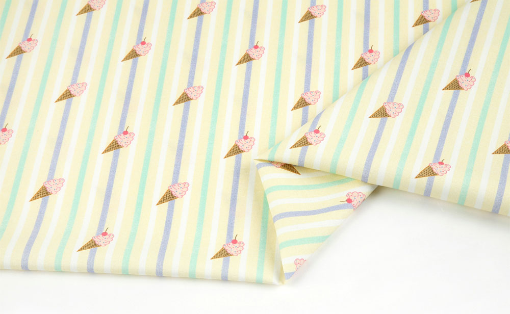 Stripe & Sweet Ice Cream Patterned Fabric made in Korea by the Half Yard