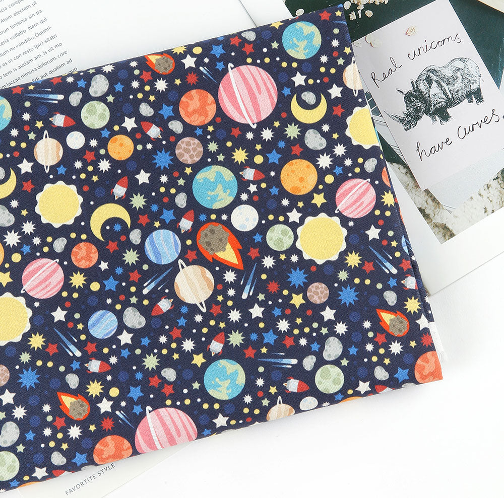 Funny Galaxy Star Space Planet Patterned Fabric Cotton made in Korea by the Half Yard
