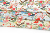 Flower & Birds Thrush Robin  Patterned Fabric Cotton made in Korea by the Half Yard