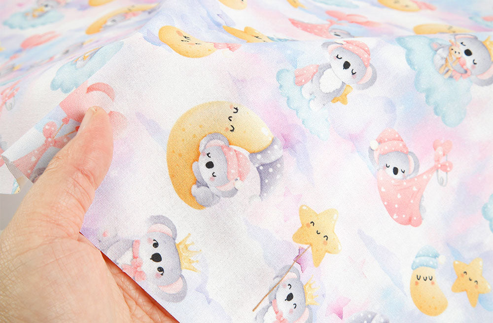 Good Night Sleep Koala Fabric Digital Textile Printing printed in Korea by the Half Yard
