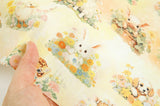 Lovely Baby Animals in Flower Garden Fabric Digital Textile Printing printed in Korea by the Half Yard