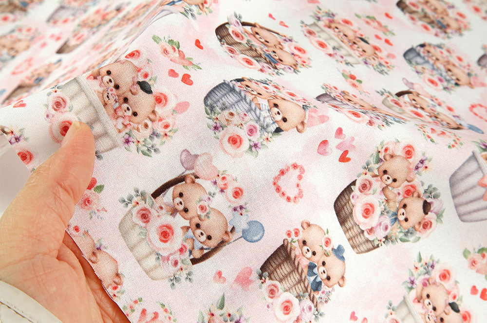 Lovely Teddy bear Couple Fabric Digital Textile Printing printed in Korea by the Half Yard