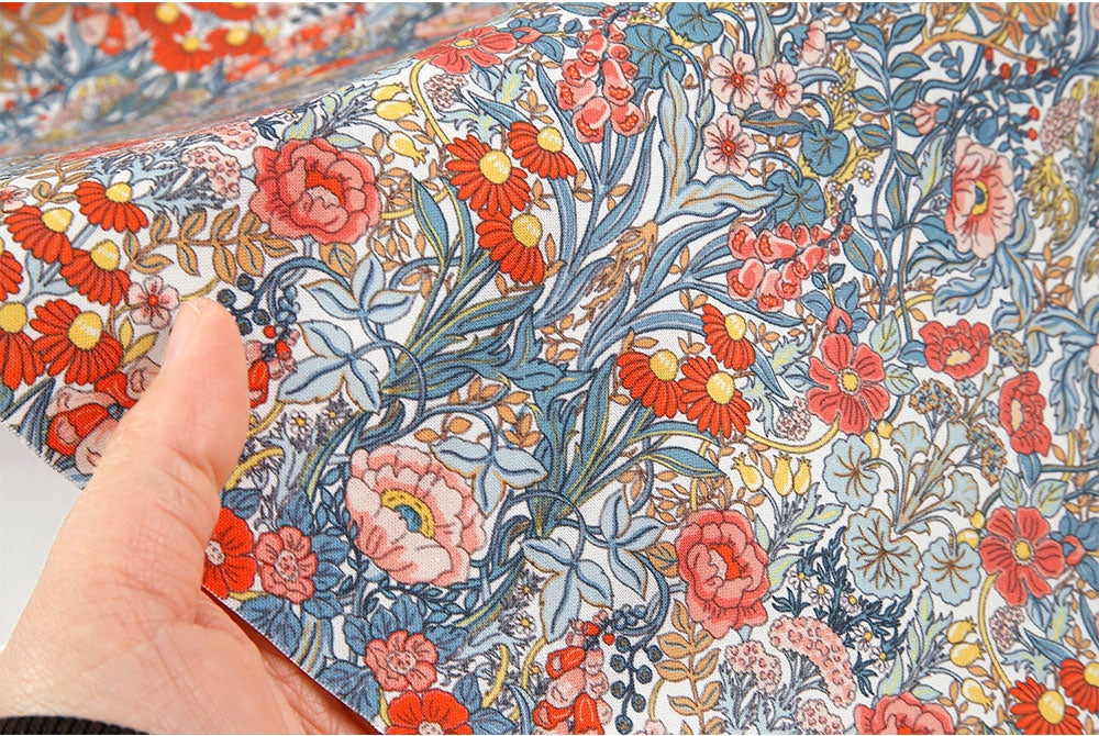 Red Flower Garden Fabric Digital Textile Printing printed in Korea by the Half Yard