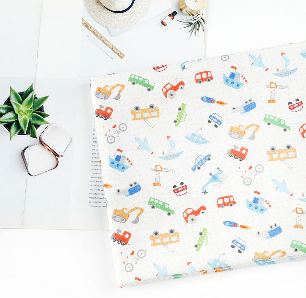 Little Vehicles Bus Car Airplane Ship Fabric Digital Textile Printing printed in Korea by the Half Yard