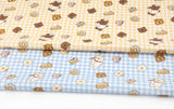 Check Bakery Teddy bear Patterned Fabric DTP printed in Korea by the Half Yard