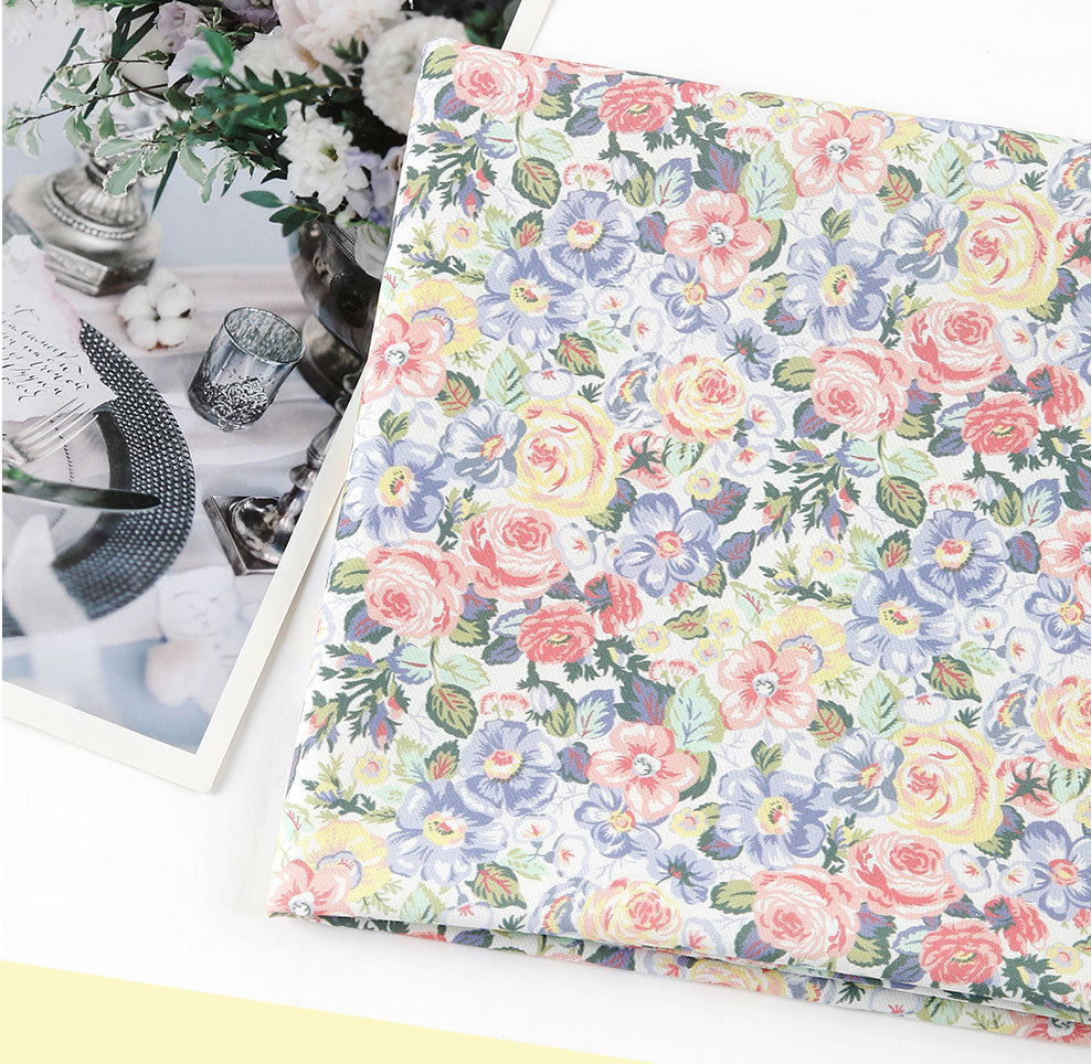 Romantic Pastel Bloom Patterned Fabric DTP printed in Korea by the Half Yard
