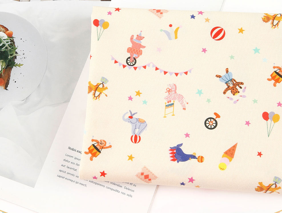 Funny Animal Circus Parade Patterned Fabric DTP printed  in Korea by the Half Yard