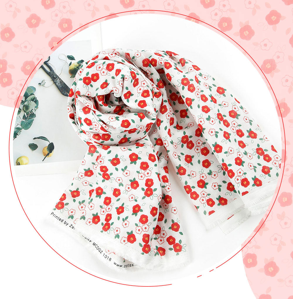 Camellia Flower Patterned Double Gauze Fabric made in Korea by the Yard 36" x 61"