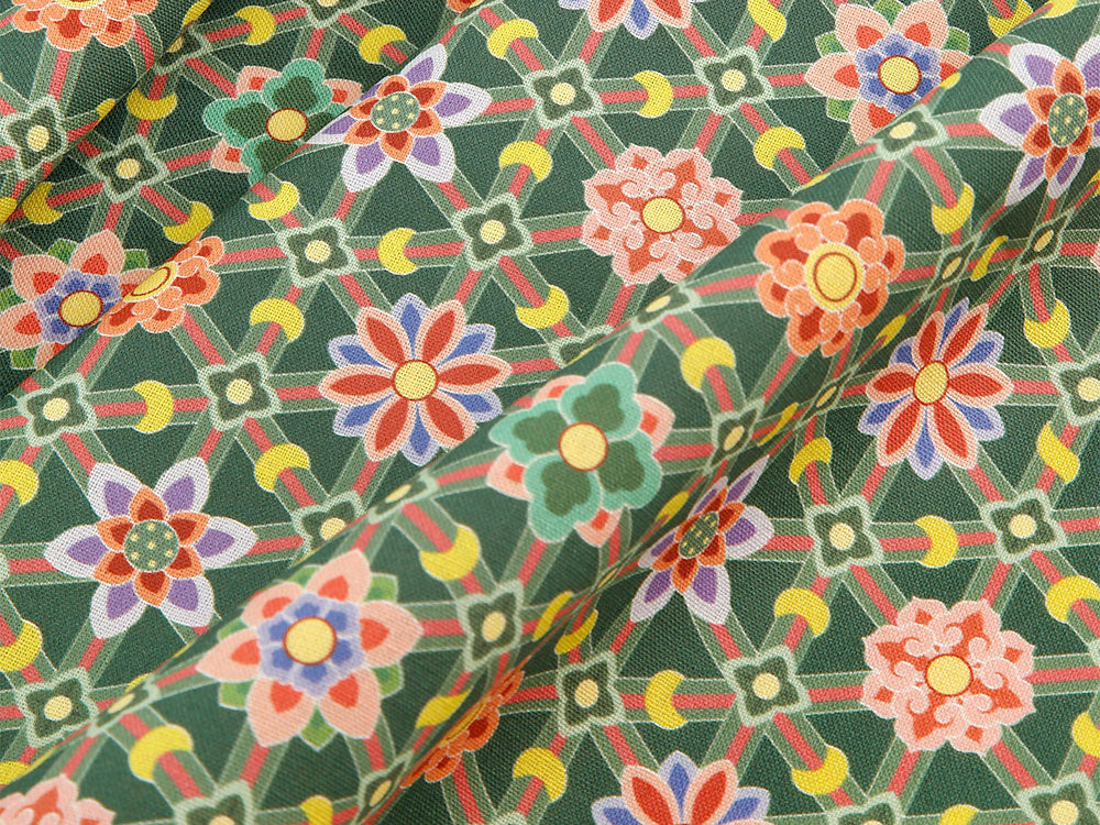 Korea Traditional Design Dancheong Peony Patterned Linen OEKO-TEX Fabric made in Korea by the Yard 90cm x 140cm or 36"x 55"