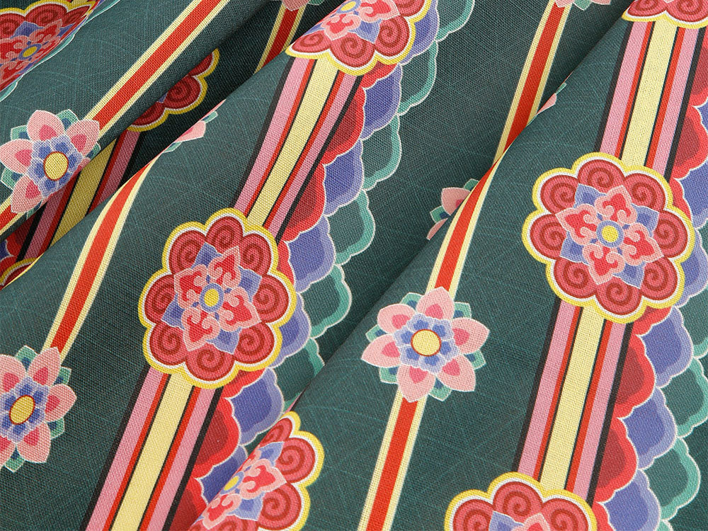 Korea Traditional Design Dancheong Jagae Art Patterned Linen OEKO-TEX Fabric made in Korea by the Yard 90cm x 140cm or 36"x 55"