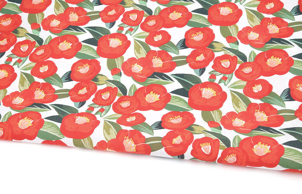 Camellia Flower patterned Fabric made in Korea by Half Yard / 45 X 150cm 18" X 57.5", Cotton Linen