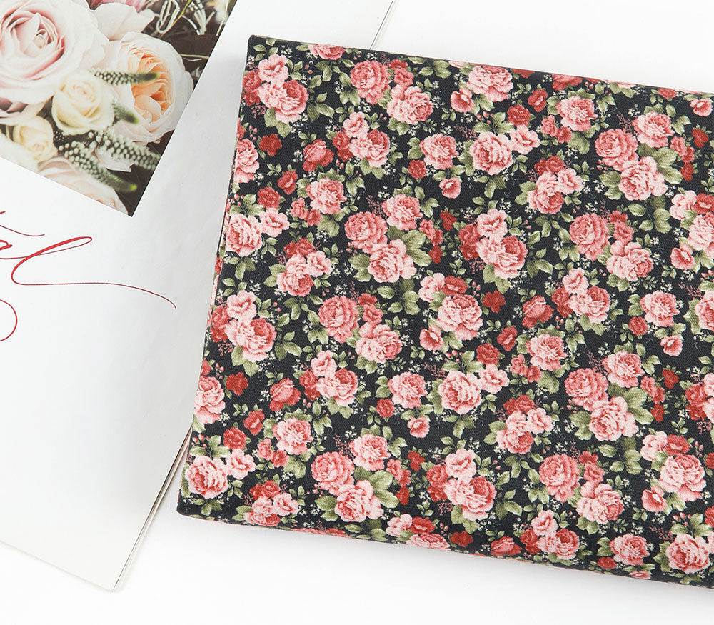 Antique Mini Rose Black Patterned Fabric Cotton made in Korea by the Half Yard