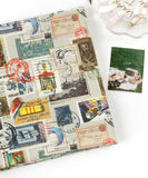 Vintage Modern Postcard Postage Stamp Fabric made in Korea by the Half Yard