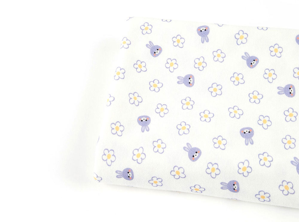 Single Circular Knitting Blossom Rabbit Patterned Fabric Cotton made in Korea by the Yard