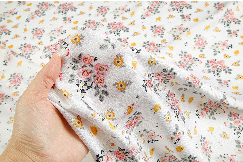 Summer Cooling Viscose Rayon Floral Botanical Design Fabric made in Korea by the Yard