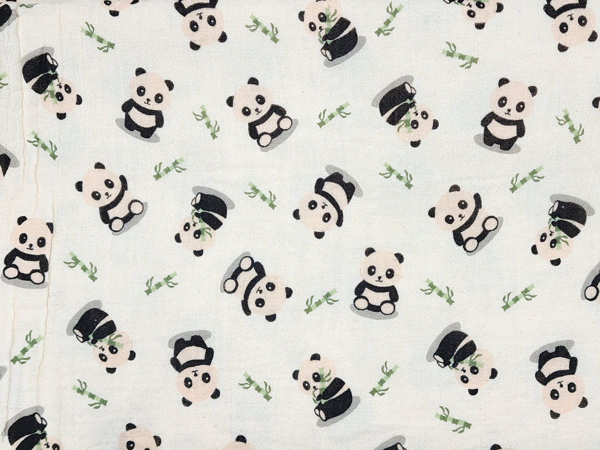 Panda Bear Patterned Double Gauze Fabric made in Korea by the Yard 36" x 59" or 90 x 150cm