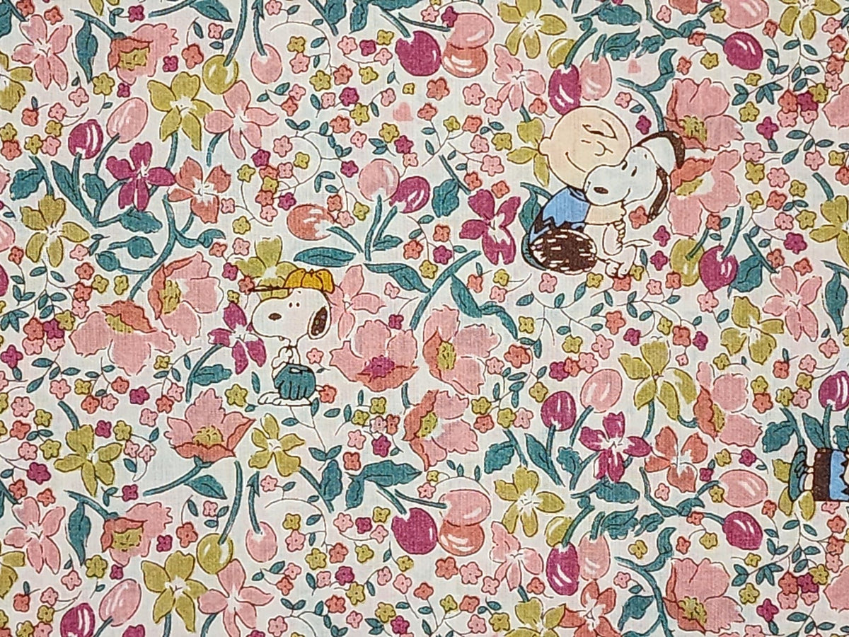Liberty Tana Lawn Snoopy Peanuts Flowers Fabric printed in Japan FQ 45cm by 53cm or 18" by 21"
