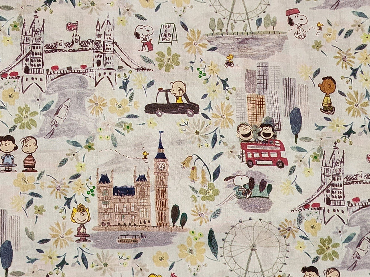 Liberty Tana Lawn Snoopy Peanuts London Adventure Fabric printed in Japan FQ 45cm by 53cm or 18" by 21"
