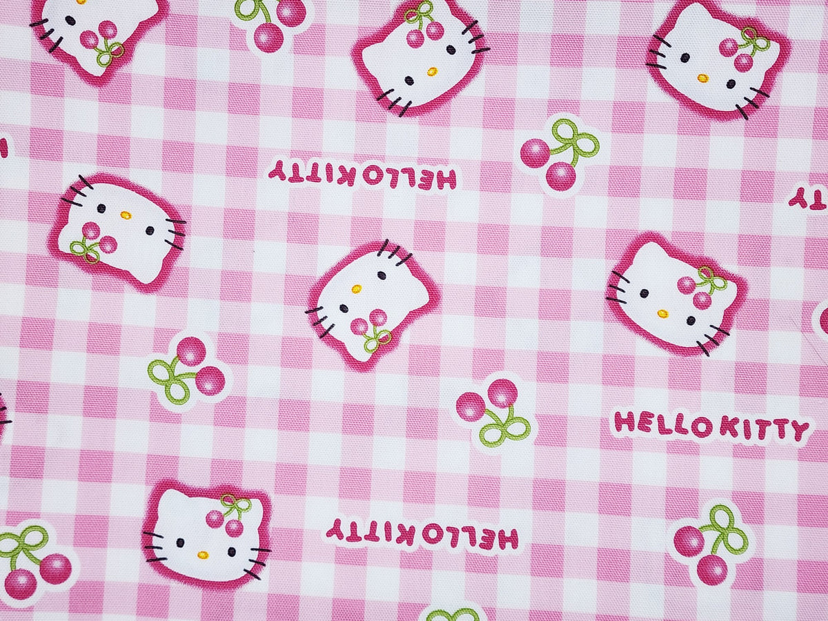 Sanrio Hello Kitty Check Cherry Oxford Licensed Fabric printed in Japan by the Half Yard