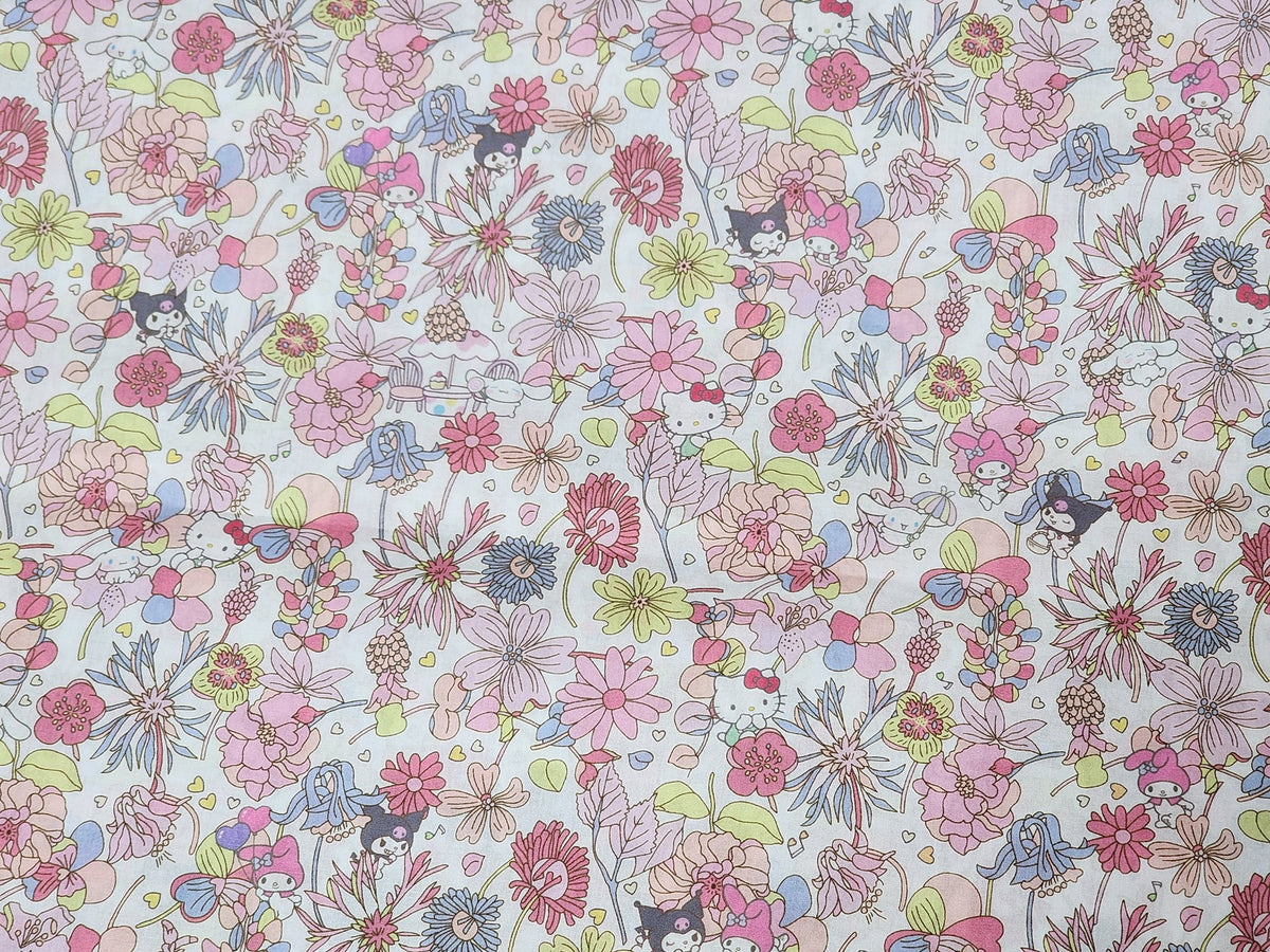 Liberty Tana Lawn Sanrio Happy Meadow Fabric printed in Japan FQ 45cm by 53cm or 18" by 21"