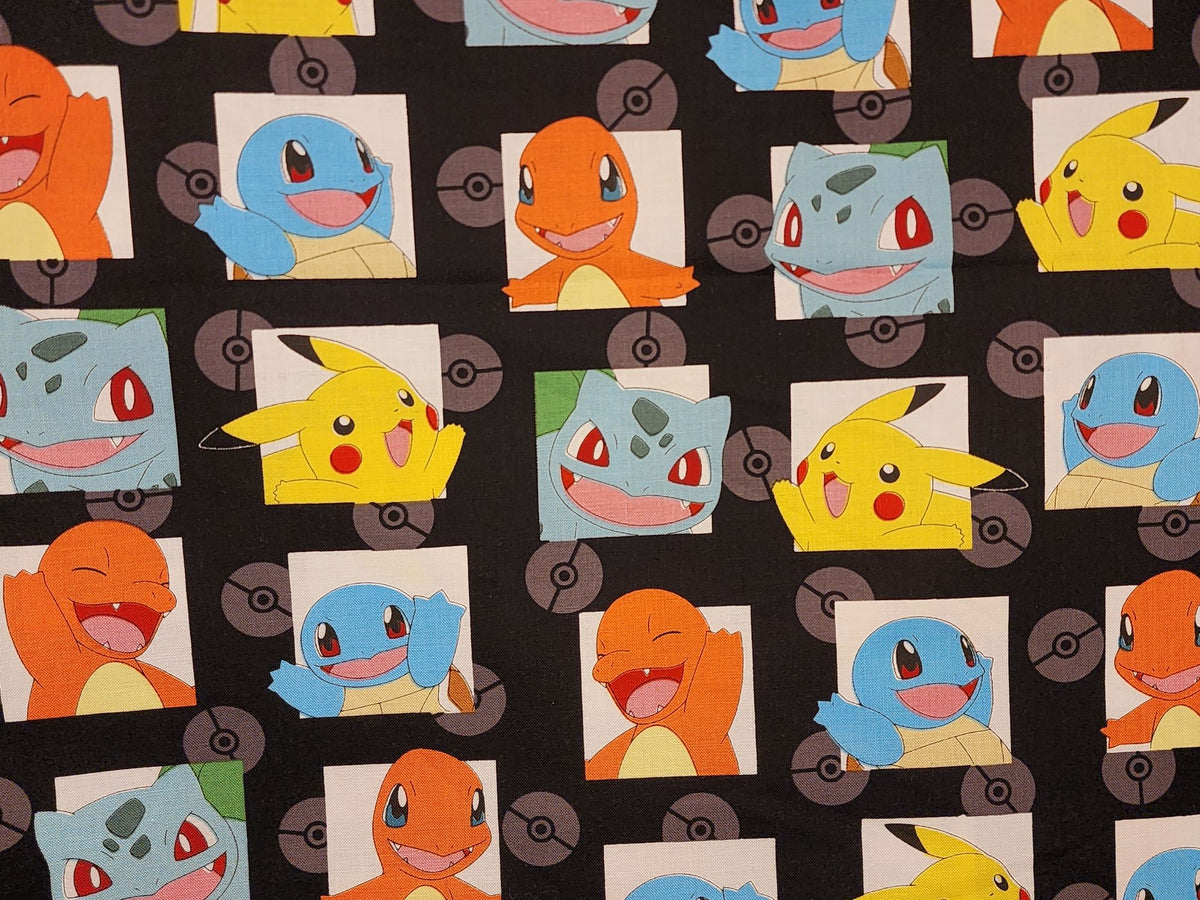 Pocket Monster, Pokemon Bulbasaur Charmander Squirtle Pikachu Licensed Fabric made in Korea by the Half Yard