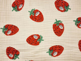 Strawberry Patterned Crinkle Quadruple Gauze Fabric made in Korea by the Yard 36" x 59" or 90 x 150cm