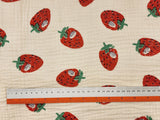 Strawberry Patterned Crinkle Quadruple Gauze Fabric made in Korea by the Yard 36" x 59" or 90 x 150cm