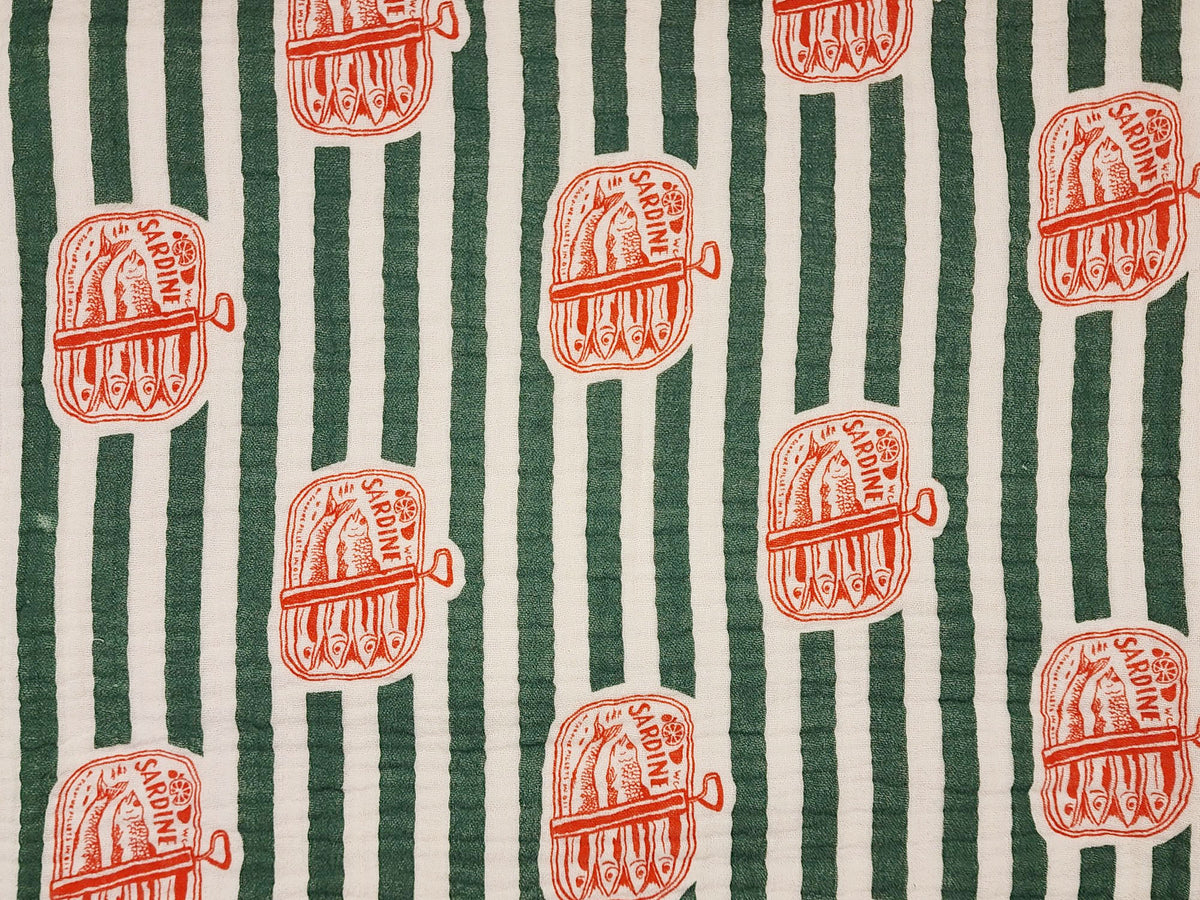 Canned Sardines Patterned Crinkle Quadruple Gauze Fabric made in Korea by the Yard 36" x 59" or 90 x 150cm