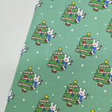 Christmas Tree & Cute Bunny Patterned 40s Fabric made in Korea by the Yard 36" x 58" or 90 x 145cm