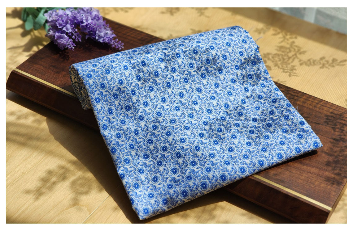 Korean Traditional Cheonghwa Baekja Floral Designed Porcelain Cotton Fabric made in Korea by the Half Yard