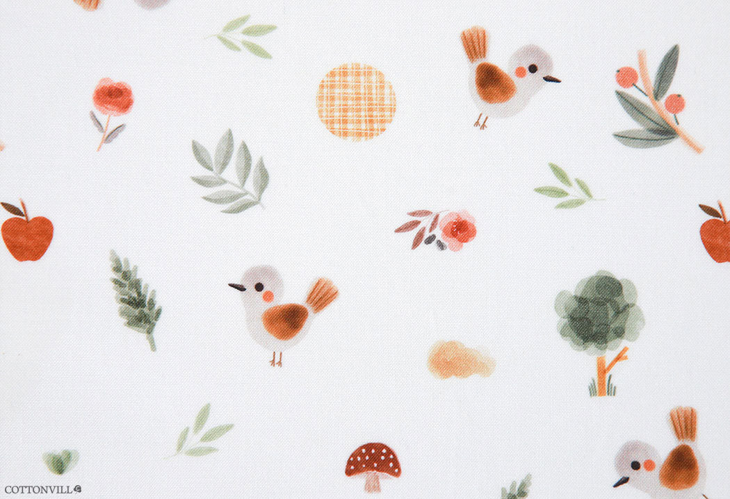 Cute Baby Bird Patterned 30s Organic Fabric made in Korea by the Half Yard