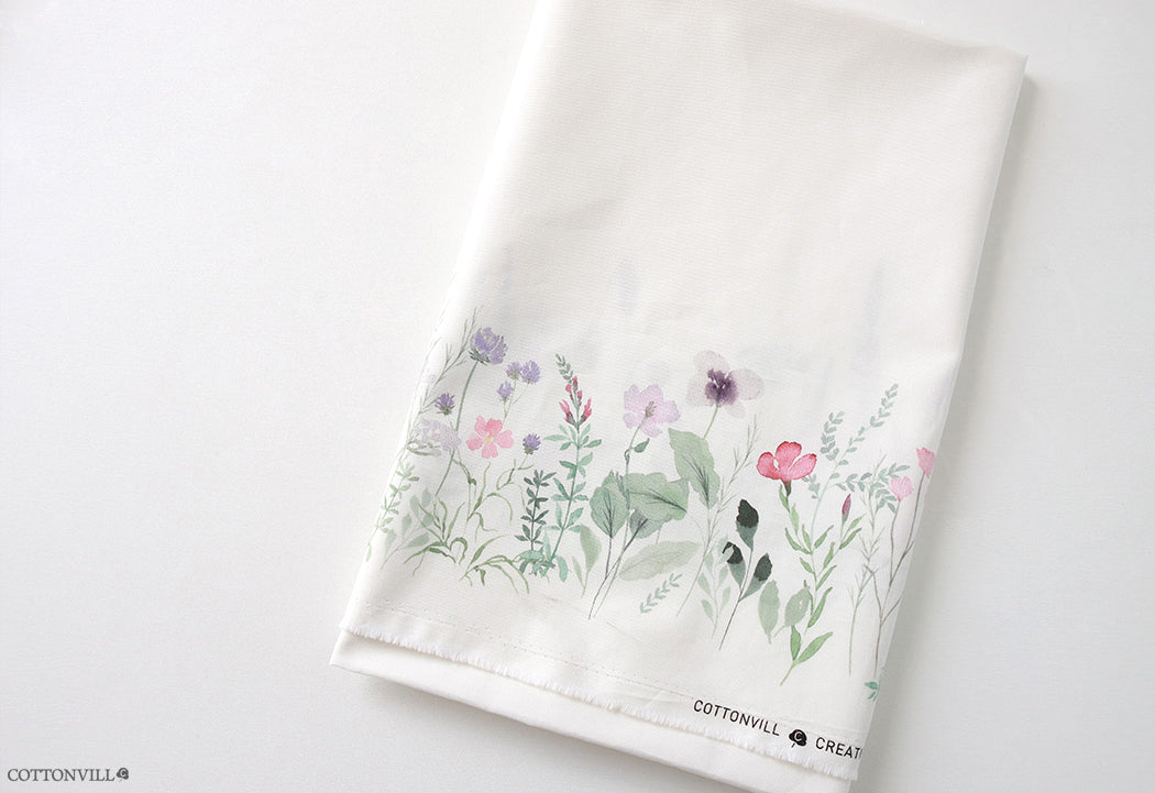 Border Designed Wild Flower Patterned Fabric made in Korea by the Half Yard